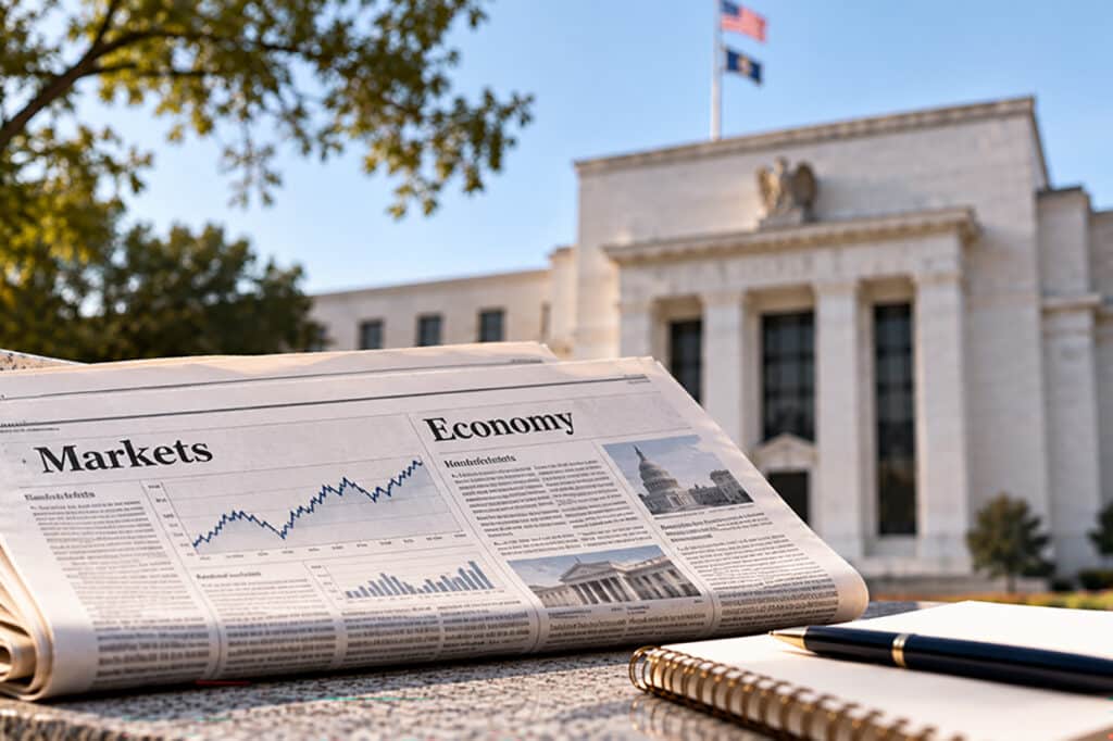 Newspaper with articles on the markets and economy